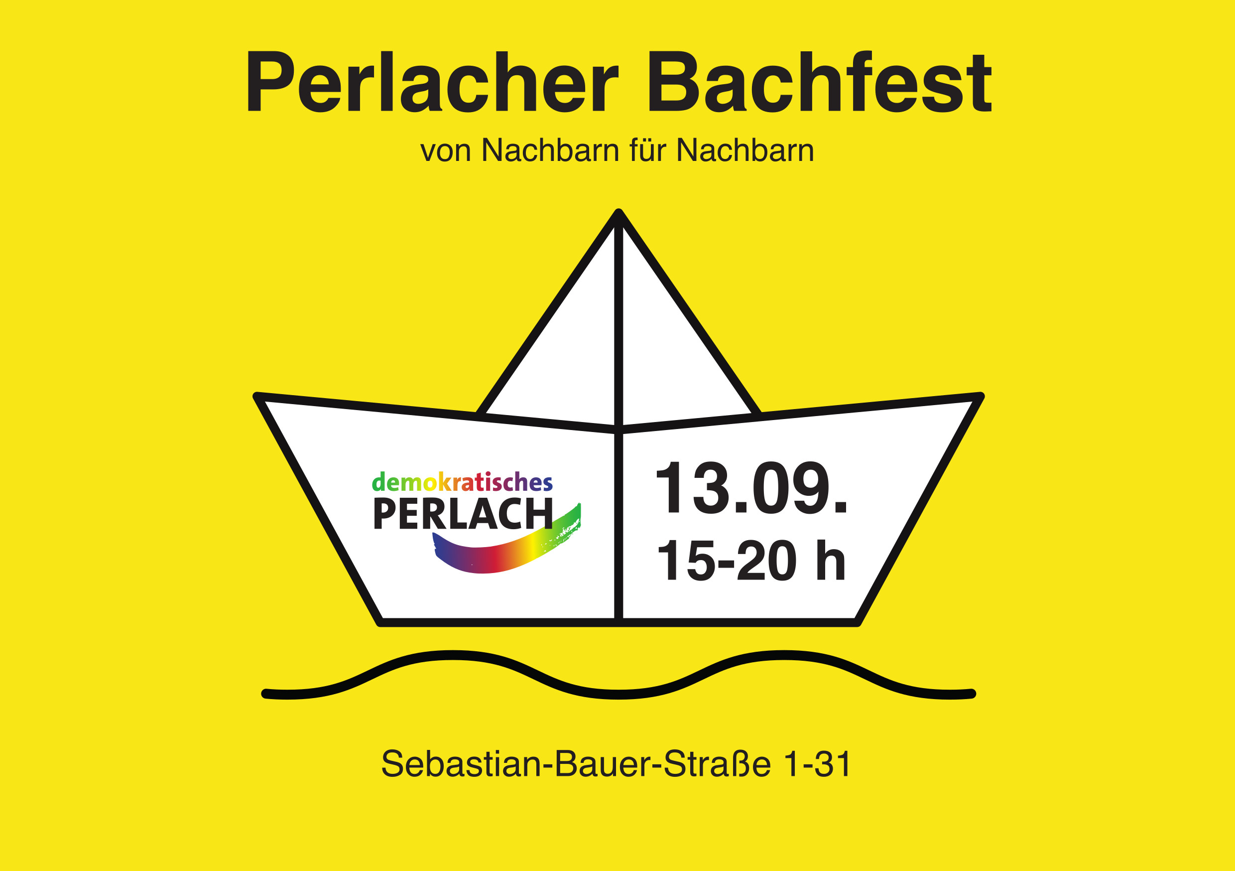 Perlacher Bachfest Schiffchen-Grafik mit Daten zum Perlacher Bachfest